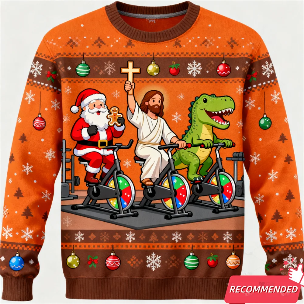 

2025 Christmas Sweatshirt For Men Dinosaur Funny Jesus Santa Ugly Sweater Fashion Unisex Streetwear Xmas Kids Y2k Tracksuit Tops