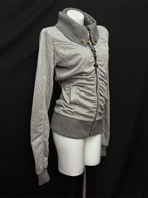 Gothic Rose Original Grey Folded Sweatshirt Jacket 2026 New Popular Women Early Autumn Anti-Aging Beautiful Stylish