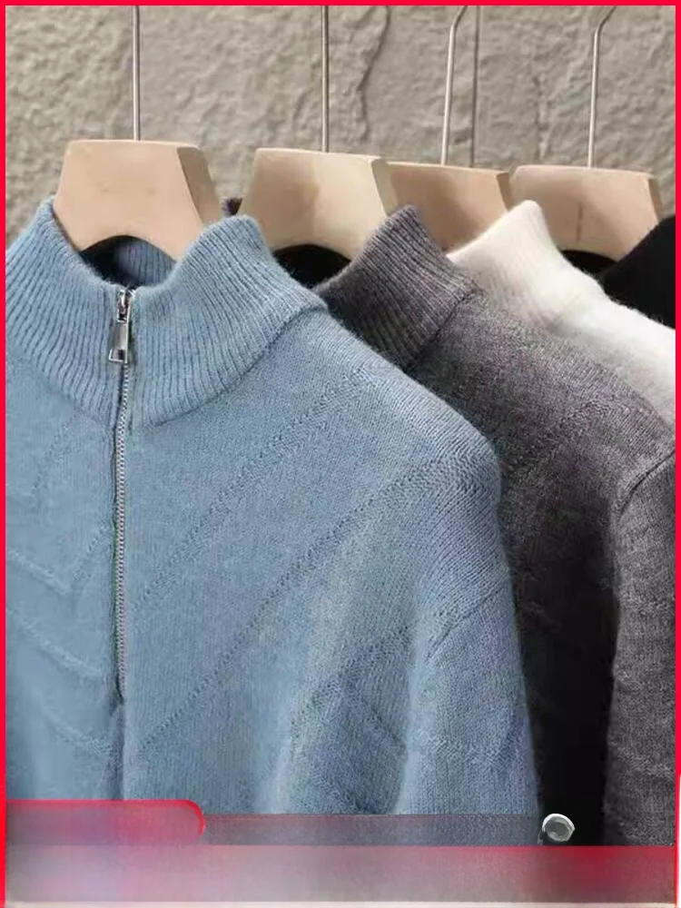 

Мягкий эластичный мужской зимний вязаный свитер Cloud Soft с молнией, узорчатый, теплый, повседневный, с длинными рукавами