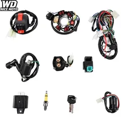 For 80cc 90cc 100cc 110cc Motorcycle ATV Quad Pit Bike Buggy Go Kart Full Complete Electrics Wiring Harness For CDI STATOR 8Coil