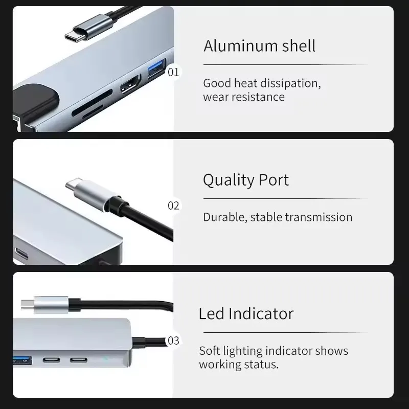 8 In1 USB C HUB Type C Splitter 4K Thunderbolt 3 Docking Station Laptop Adapter For Macbook Air M1 iPad Pro RJ45 HDMI-Compatible