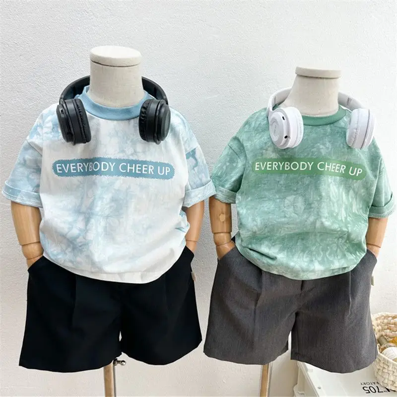 Sommer Kinder Kinder Jungen Tees Neue Koreanische Brief Gedruckt Infant Babys Jungen Tops Runde Kragen Kurzarm Kleine Jungen T-shirts