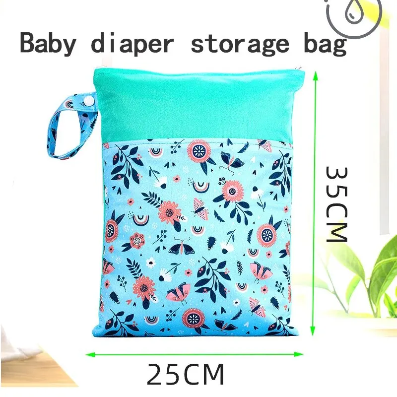 Infant Diaper Storage Bag Baby Cart Hanging-Bags 25x35CM Double Pocket Waterproof Thickening Storage-Bag Dry Wet Separation Bags