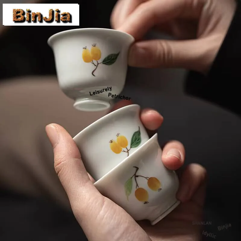 

2Pc/Set Jade Mud Handmade Master Cup Handpainted Loquat Teacup Creative Mug Smelling Tea Ceremony Accessories Ornaments 40Ml