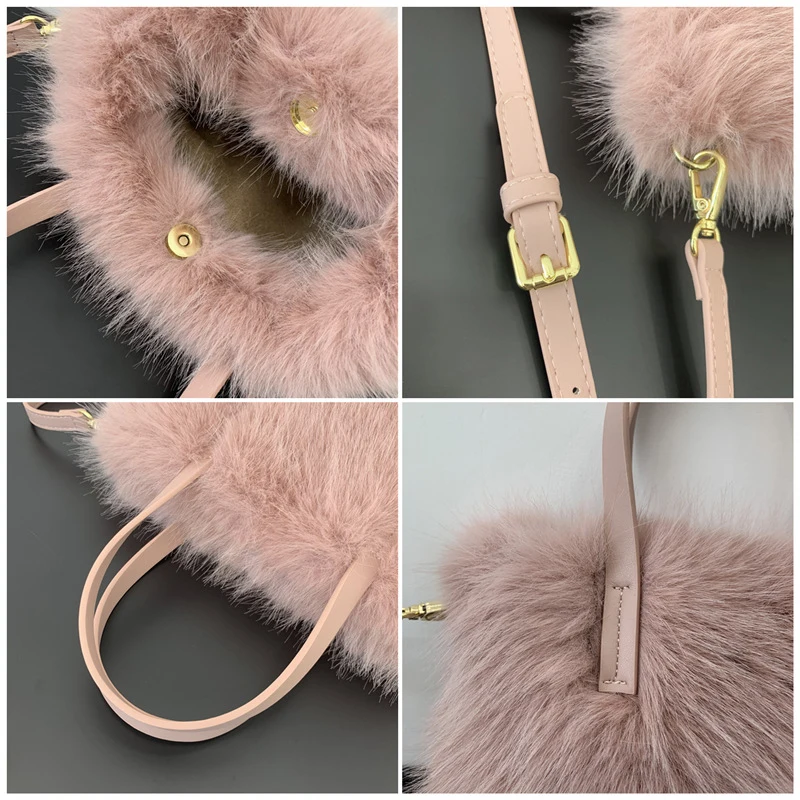 Korean Casual Faux Fur Bags For Womens Luxury Designer Handbags Purses 2024 New In Imitation Rex Rabbit Fur Comfortable Shoulder