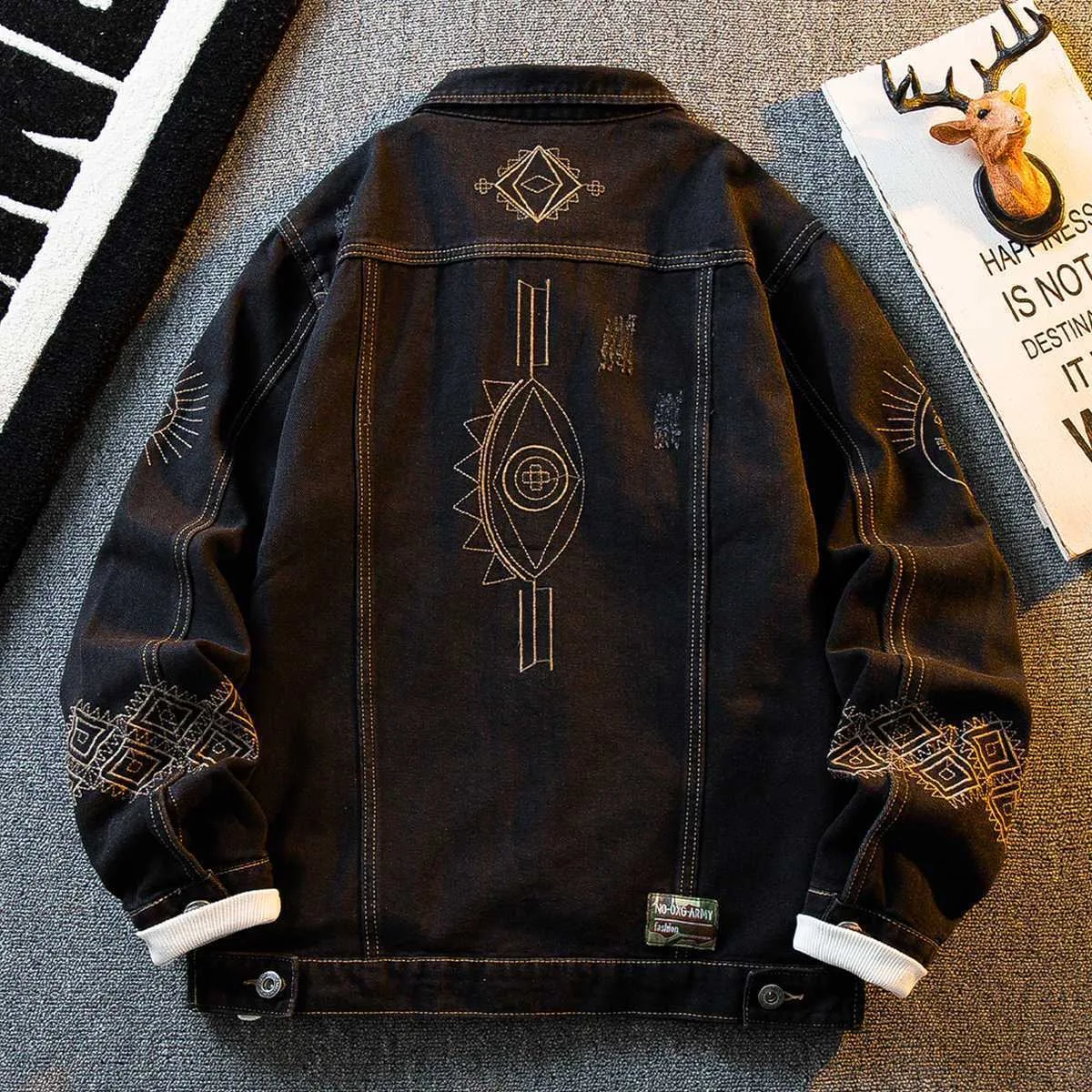 الخريف والربيع موضة جديدة الاتجاه المطبوعة الأمريكية خمر الدنيم سترة الرجال عادية فضفاض الرياضة عالية الجودة ملابس خارجية M-4XL