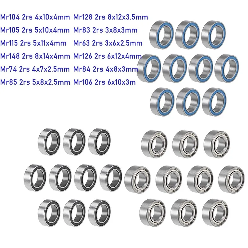 10Pcs Bearing MR63 MR74 MR83 MR84 MR85 MR105 MR106 MR115 MR126 MR128 MR148 -2RS Bule Or Black ZZ Miniature Mini Ball Bearings