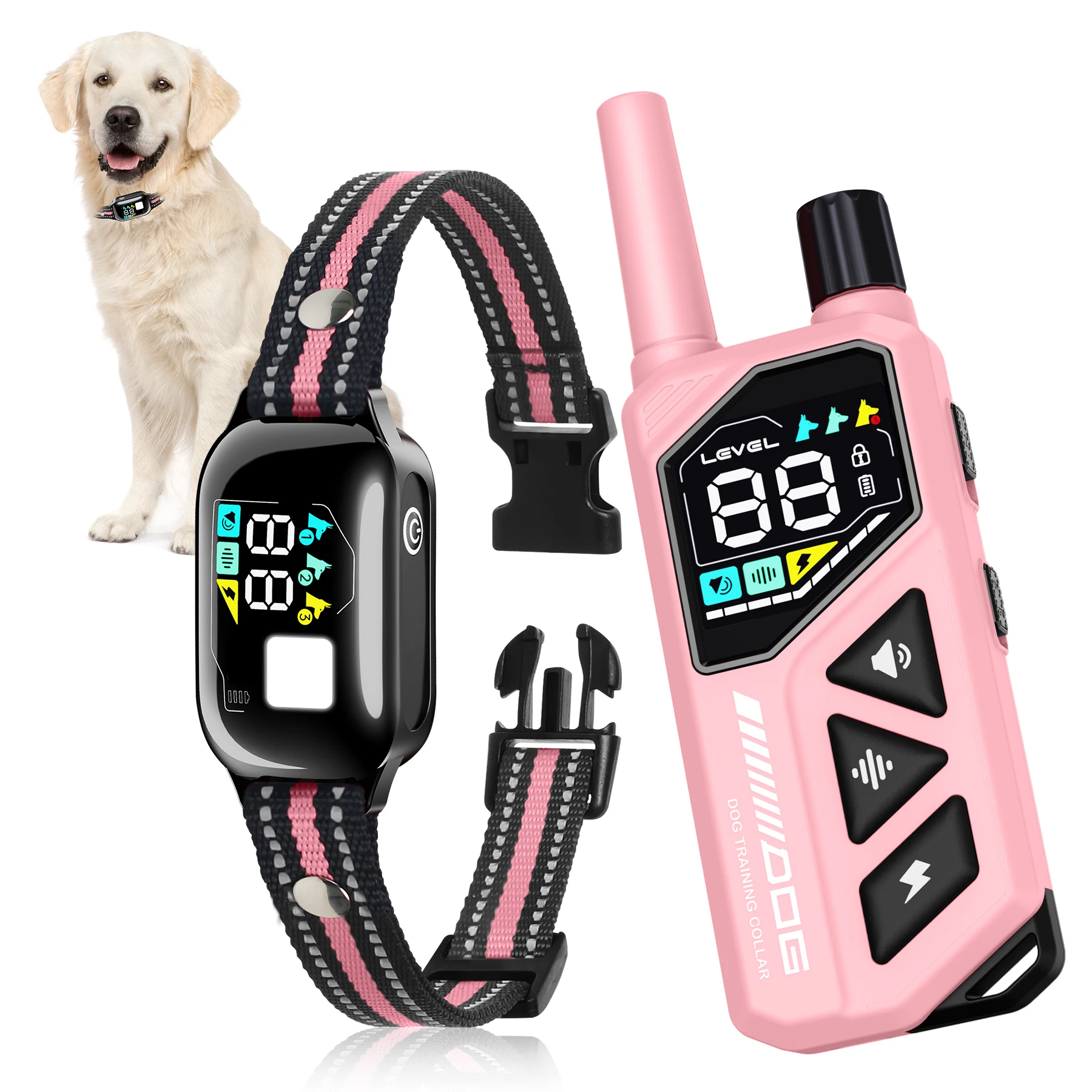 

Ошейник для дрессировки собак розовый, с дистанционным управлением, 1000 м, от лая, с автоматическим контролем лая, электрошок, вибрация, для коррекции поведения питомца