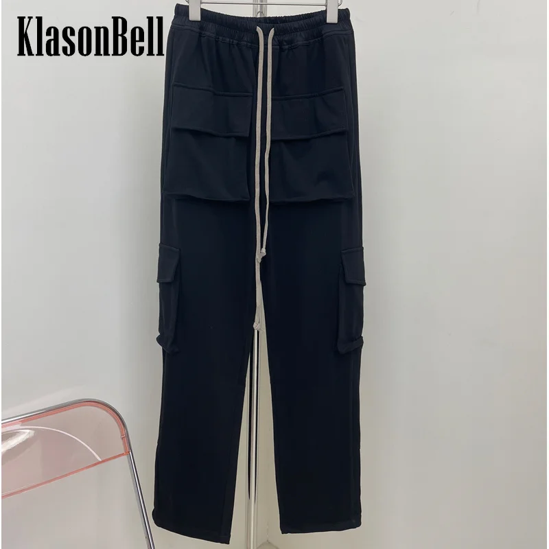 8.27 KlasonBell Women's Chic Personality Girl Cargo Pocket Casual Pants Drawstring Elastic Waist Trousers