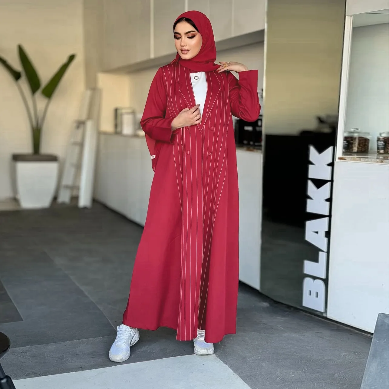 

Ramadan Eid Cardigan Muslim Coat Women Open Abaya Dubai Luxury Islam Striped Party Dress Caftan Jalabiya Morocco Kaftan Robe