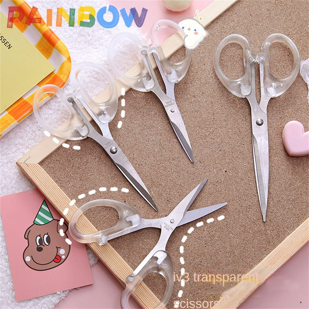 1PC Girl Household Transparent Small Scissors Ins Style Student Manual Art Tool Multifunctional Simple Stainless Steel Scissors