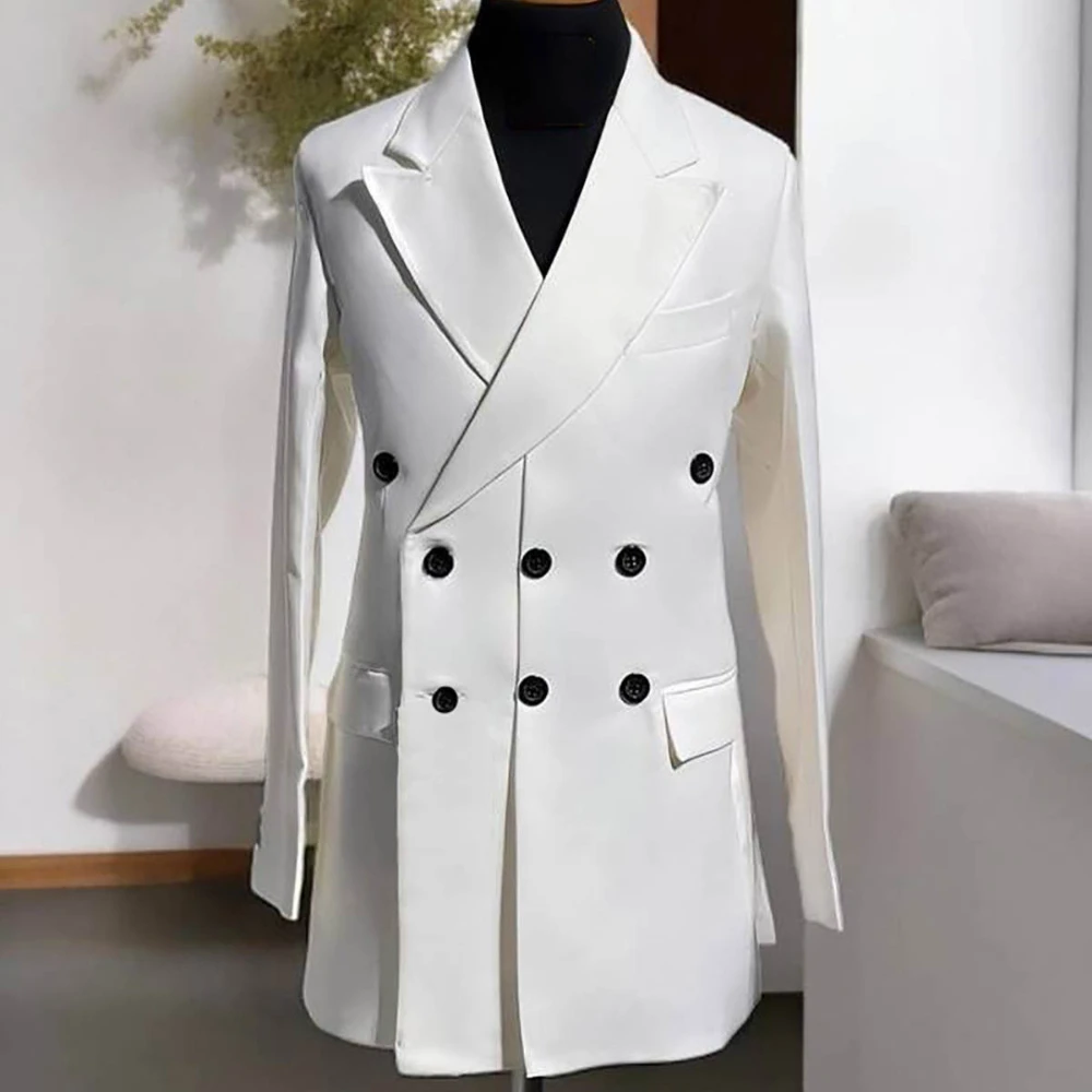 Fashion Three-Button Men Long Jacket Peaked Lapel Blazer Business Party Prom Custom Made Only Coat