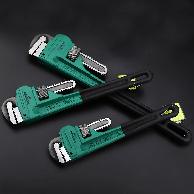 Heavy-Duty Straight Pipe Wrench, 8/10/12/14/18 Inch Adjustable Plumbing Wrench,Rubber Grip,Heat Treated Water Pipe Clamp Pliers