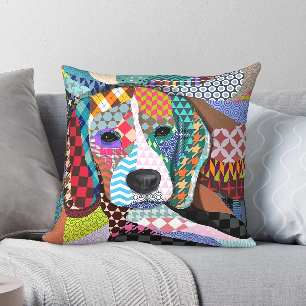 Beagle Dog Muticolor Square Pillowcase Polyester Linen Velvet Creative Zip Decorative Room Cushion Cover