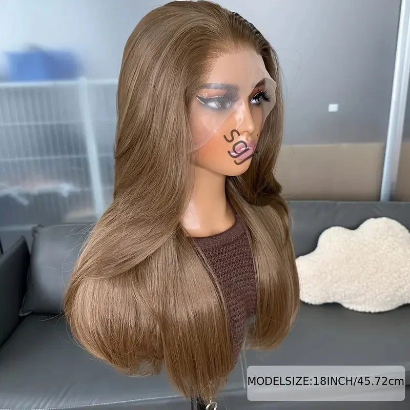 

Natural 26Inch Brown 180Density Glueless Straight Jewish 5x5 Silk Base European Human Hair Wig For Women BabyHair Preplucked