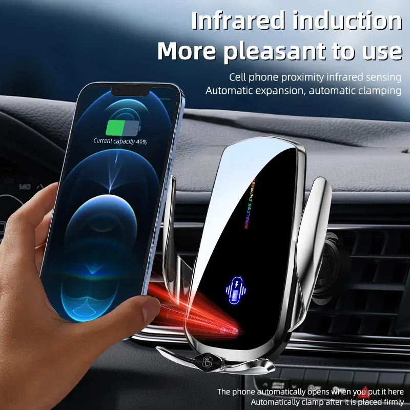 15W Car Magnetic Wireless Charger F4+ Automatic Car Mount Phone Holder For iPhone Samsung Infrared Induction Fast Charging