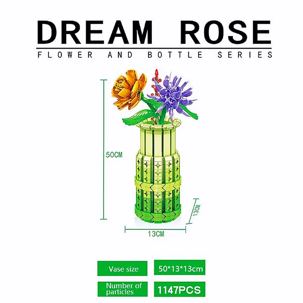 Ideas Romantic Bouquet Flower Vase Garden Home Decoration Plant Assembly Building Blocks Classic Model Bricks Sets Kids Gifts