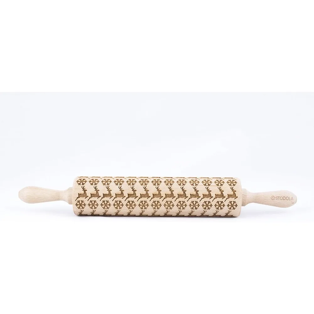 

Large 16.9 Inch Reindeer Snowflake Embossed Rolling Pin for Baking Engraved Cookies