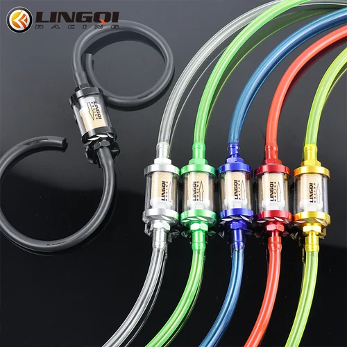 LINGQI RACING motocicleta M8 filtro de combustible de Gas 8mm filtros de aceite de gasolina y línea de tubo para 49cc 50cc 110cc 125cc Dirt Pit Bike