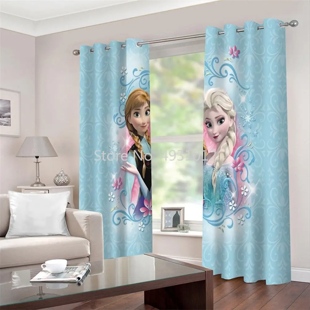 Disney Princess Frozen Elsa Print Blackout Curtain Living Room Bedroom Children's Room Bay Window Fabric Drapes Decoration