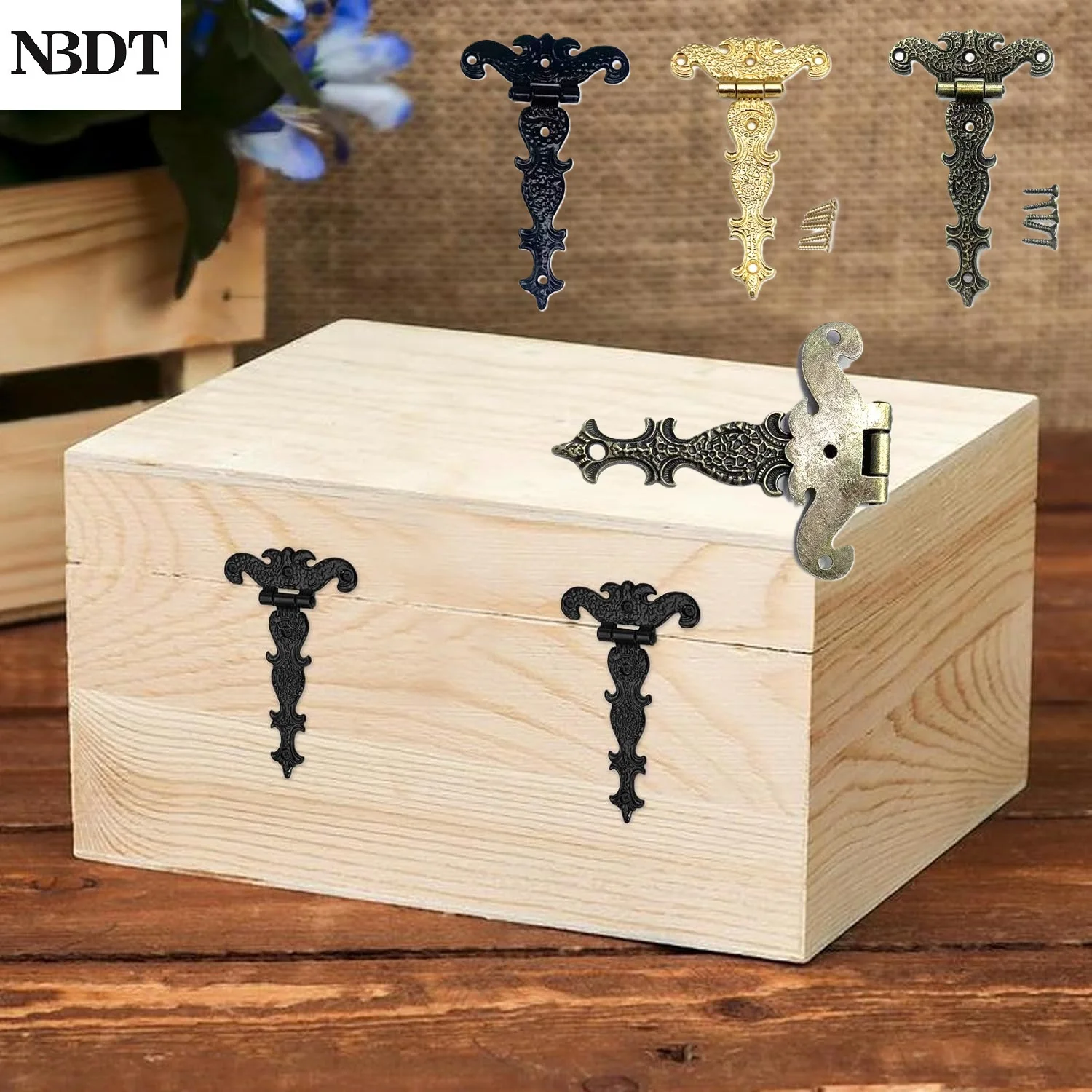 10Pc Zinc Antique T-Strap Hinge With Screws For Box Cabinet Window