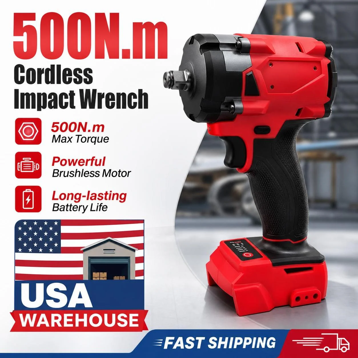 500N.m 1/2" Brushless 4 Gears Cordless Impact Wrench for Milwaukee 18V Battery Electric Driver Screwdriver Car Truck Repair/Home DIY/Renovation Team Power Tools