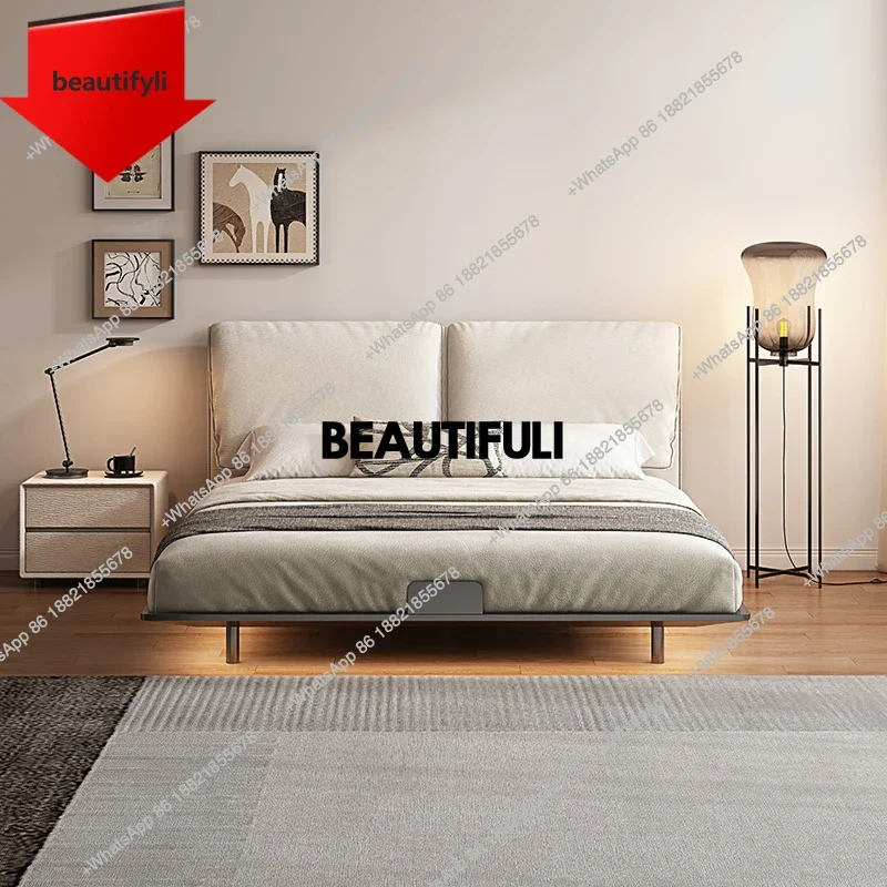 

Q181 White European Double Bed Frame Metal Minimalist Modern Pliable Double Bed King Size Floating Cama Matrimonial Furniture Ho