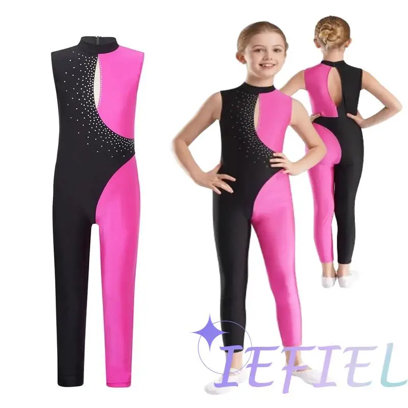 Girls Ballet Dancewear Artistic Gymnastics Figure Skating Performance Costume Overall Jumpsuit Activewear Athletic Bodysuit