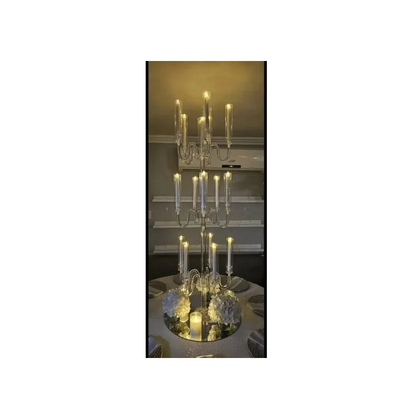 6 PCS 16 Arms Candelabra Acrylic Candle Holders Wedding Table Centerpieces Flower Stands Party Candlesticks Decoration