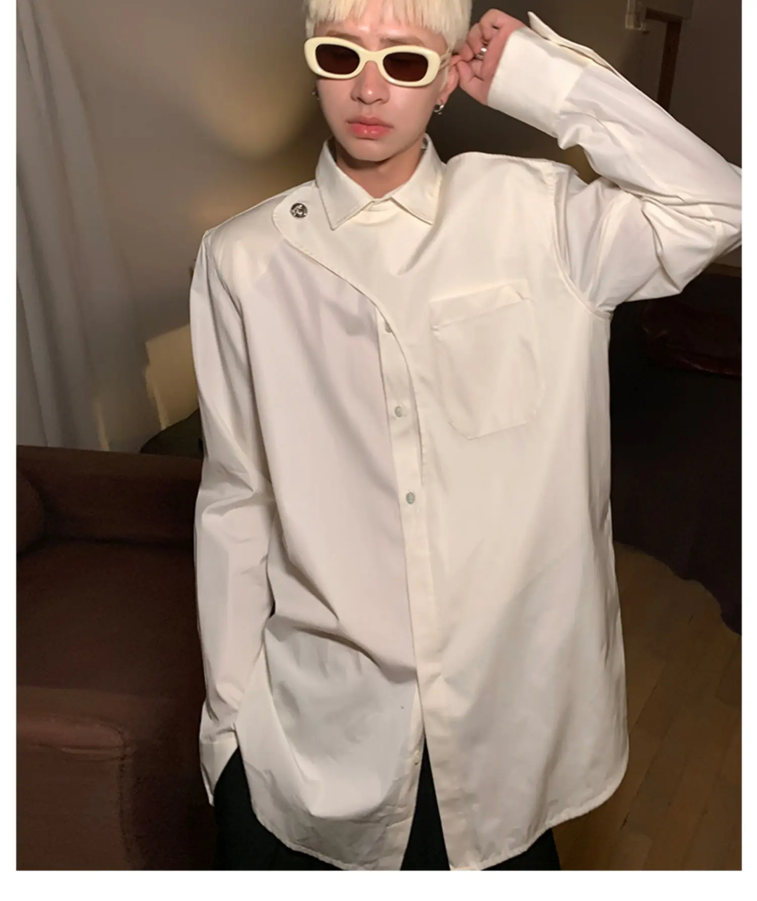 XS-6XL New 2024 Men Women's Clothing Catwalk Niche Design Catwalk Asymmetric Collar Details Casual Shirt Coat Plus Size Costumes