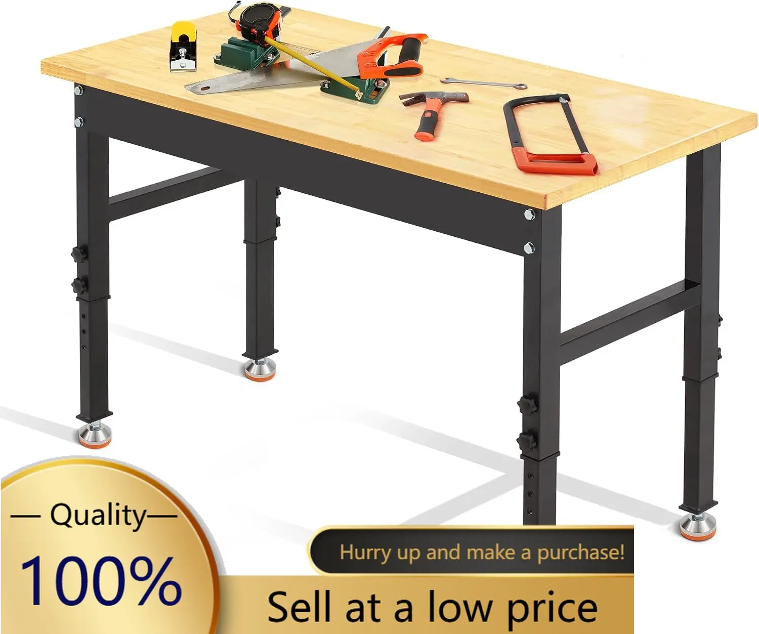 48 * 20'' Adjustable Workbench, Heavy Duty Workstation | Garage Workbench, 2000 LBS Load Capacity, Rubber Wood Top Worktable for