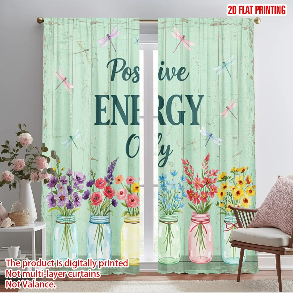 

2pcs 2D flat printing Drapes Positive Energy Flowers Dragonflies Polyester Fabric Without Electricity Holiday Decorations for