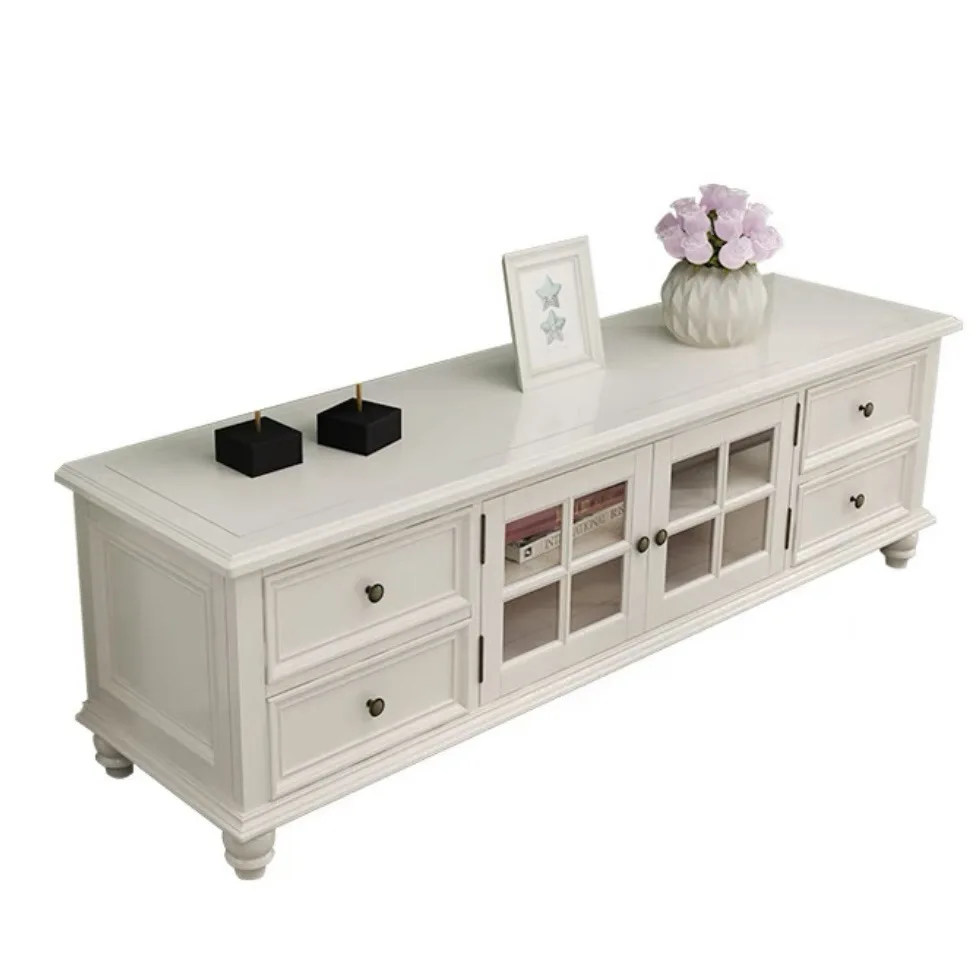 Mobile TV rurale americano in legno massello retrò bianco avorio soggiorno semplice mobile TV