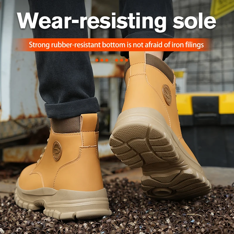 Mens Leather Safety Shoes Anti-Scalding Industrial Shoes Anti-Smash Anti-Puncture Work Shoes Steel Toe Shoes Waterproof Boots