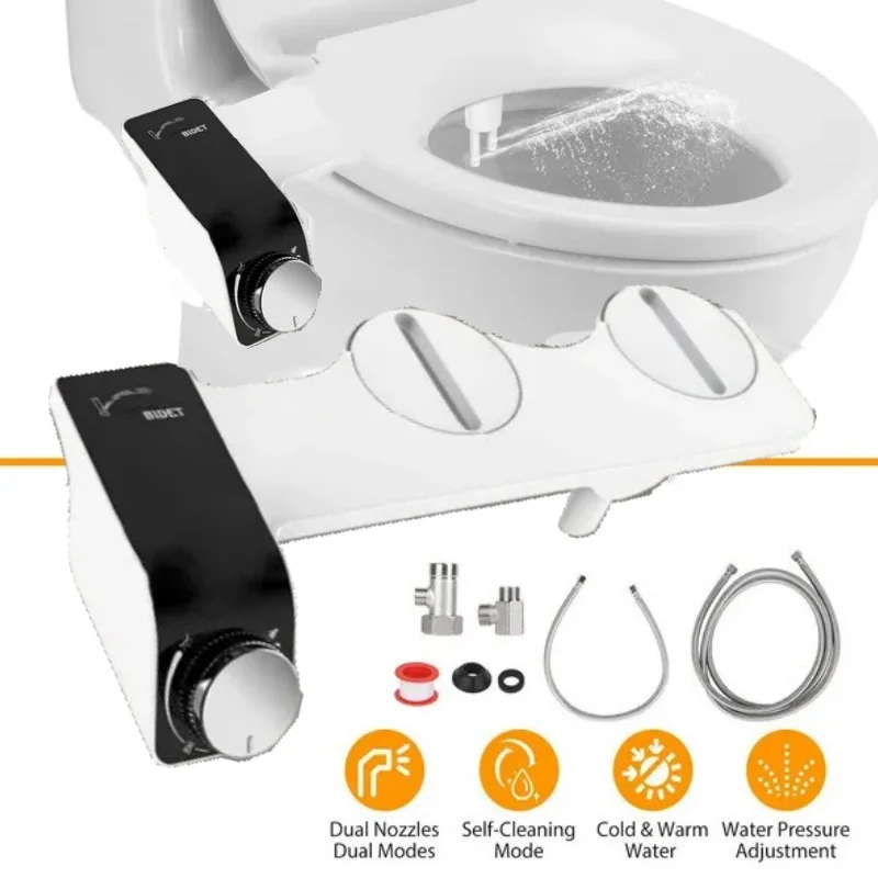 Bidé Não Elétrico para Assento de Vaso Sanitário Auto Limpeza Bocal Duplo Pressão Ajustável Quente e Frio Quente e Água