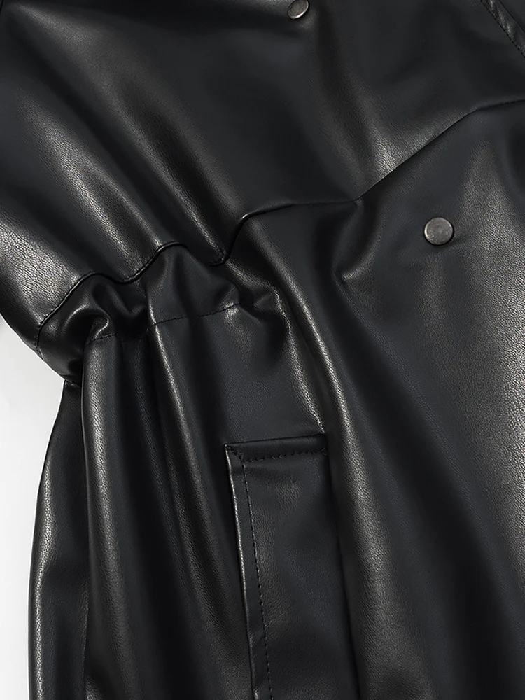 Giacca in similpelle a maniche lunghe con vita doppiopetto versatile in stile europeo e americano autunno nuova moda femminile