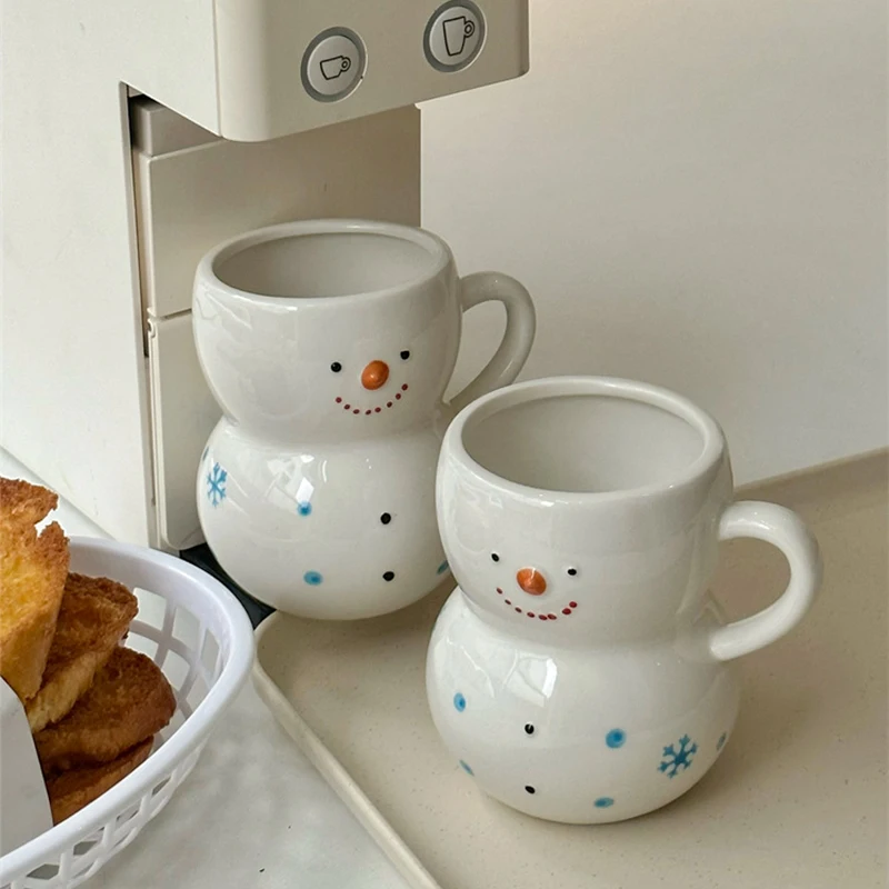 Kawaii Ins Snowman Ceramic Mug Christmas Gift Cute Milk Coffee Cup Afternoon Tea Tableware Breakfast Fashion Kitchen Decoration