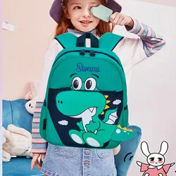 Mochila bonito e leve para crianças pequenas, meninos e meninas, escola, nome bordado, dinossauros