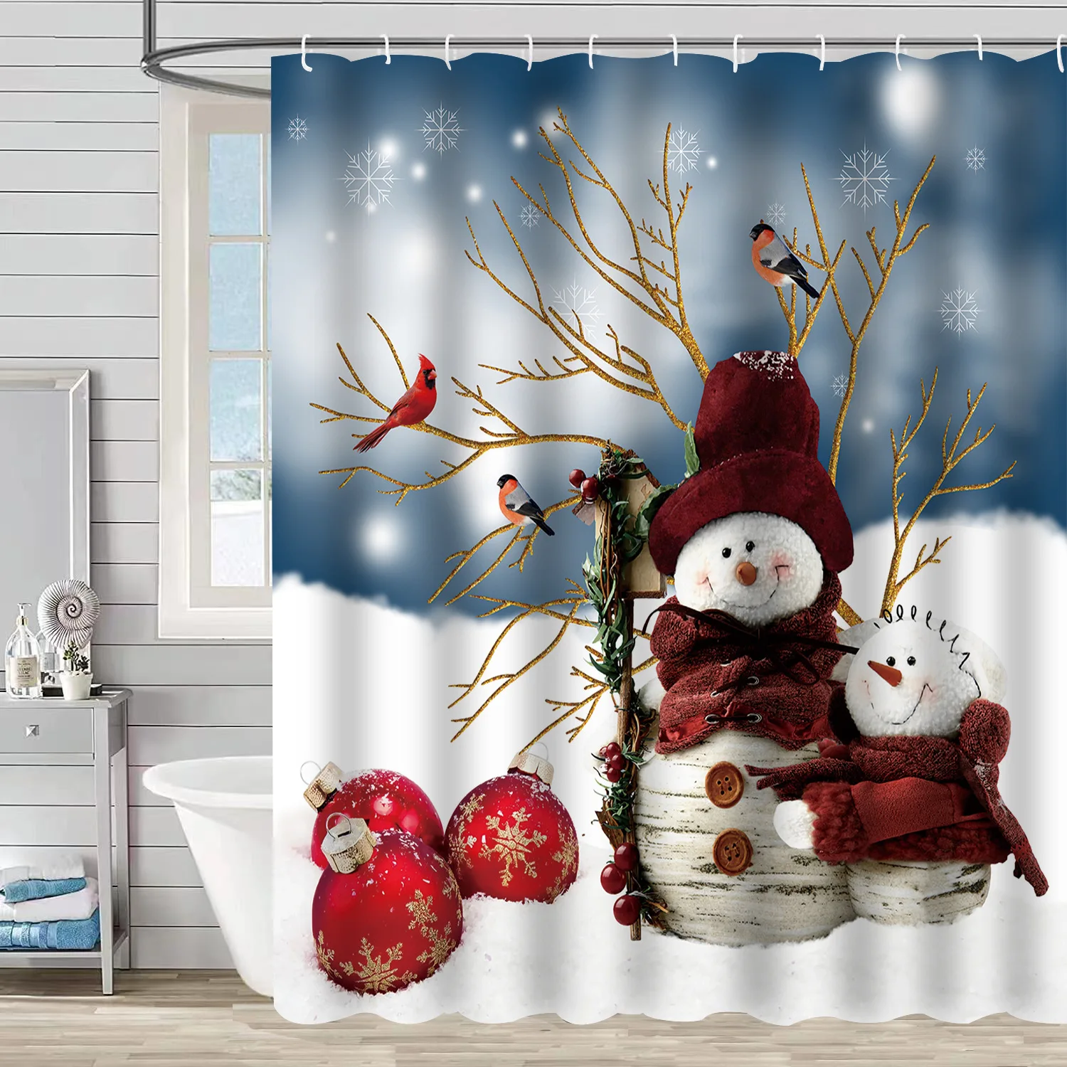 

Merry Christmas Santa Snowman Bathroom shower curtain Christmas decoration Bathroom waterproof fabric shower curtain decoration