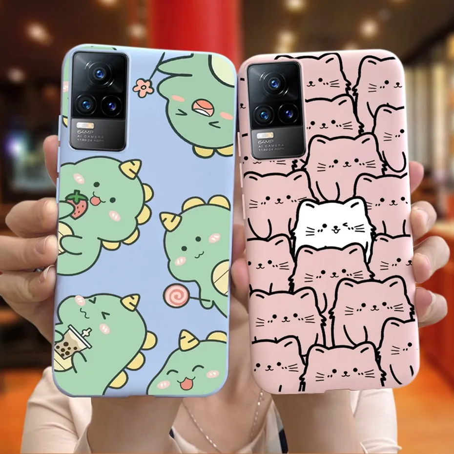 Case For Vivo V21e Cute Cartoon Cat Dinosaur Pattern Jelly Silicon Soft Back Cover For Vivo V21E V 21E 4G V2061 Phone Cases