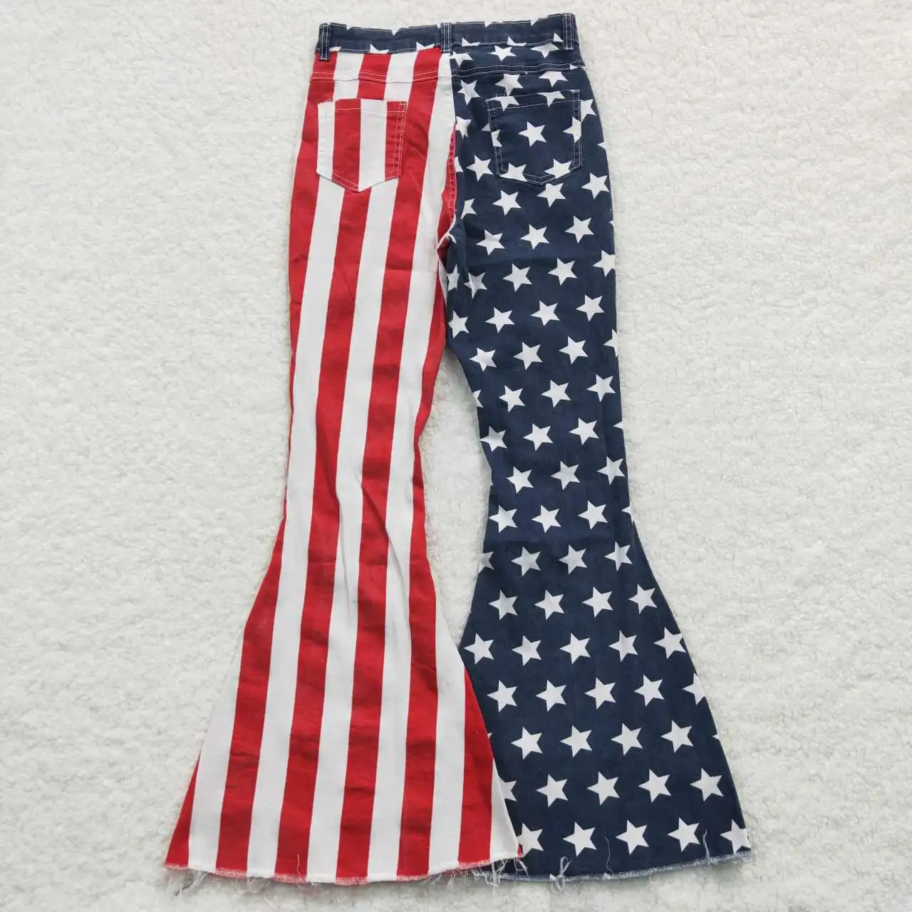 2023 New Blue Star White Red Striped Print 4th of July Adult Denim Pants Bell Bottoms P0119