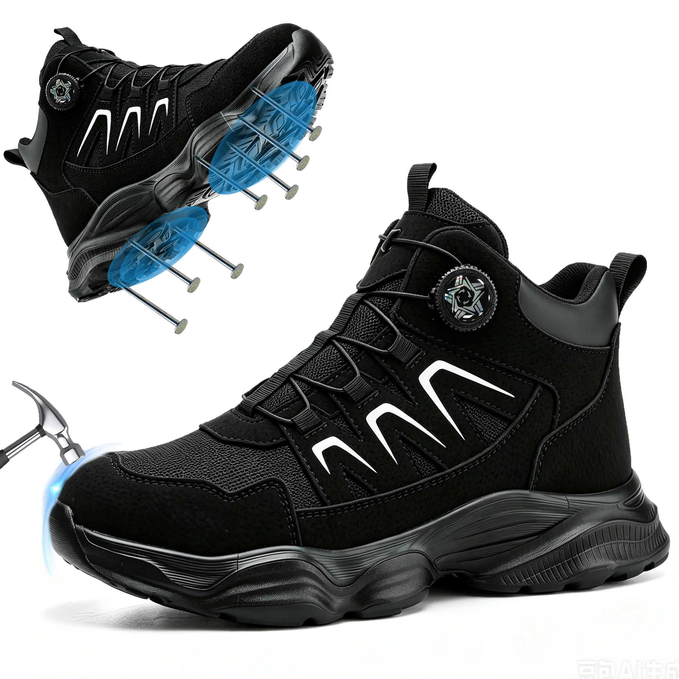 Indestructible Steel Toe Men's Safety Shoes Light Men's Work Boots Anti Smash Impact Resistant Construction Industrial Footwear