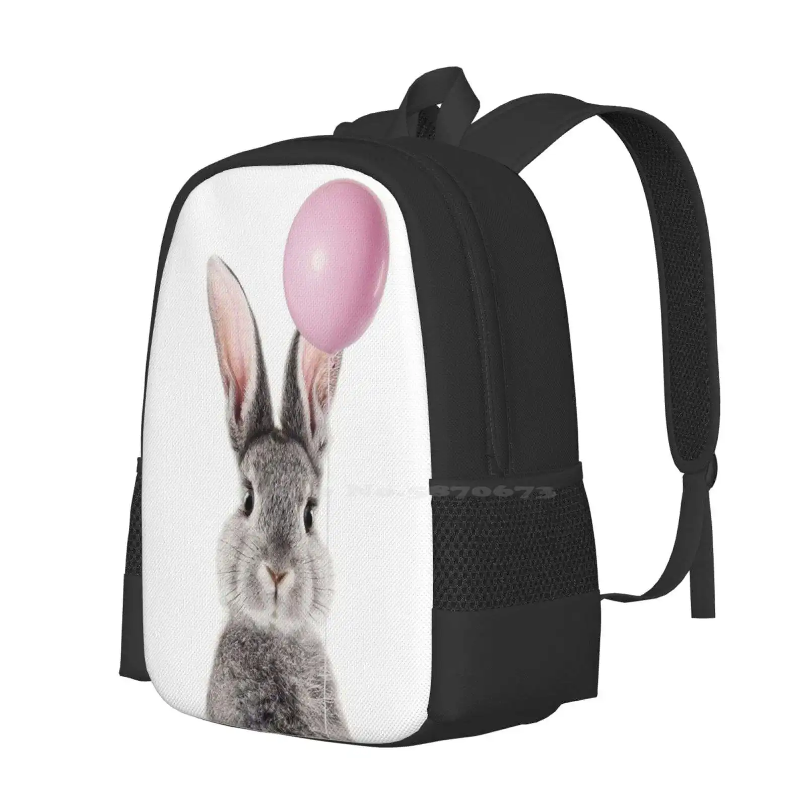 Bunny With Balloon Hot Sale Backpack Fashion Bags Bunny With Balloon Pink Balloon Bunny Face Bunny Art Bunny Portrait Cute