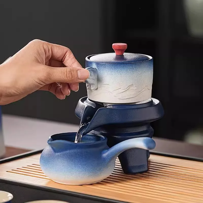 Blue White Gradient Glass Tea Set Magnetic Self Brewing Gift Box