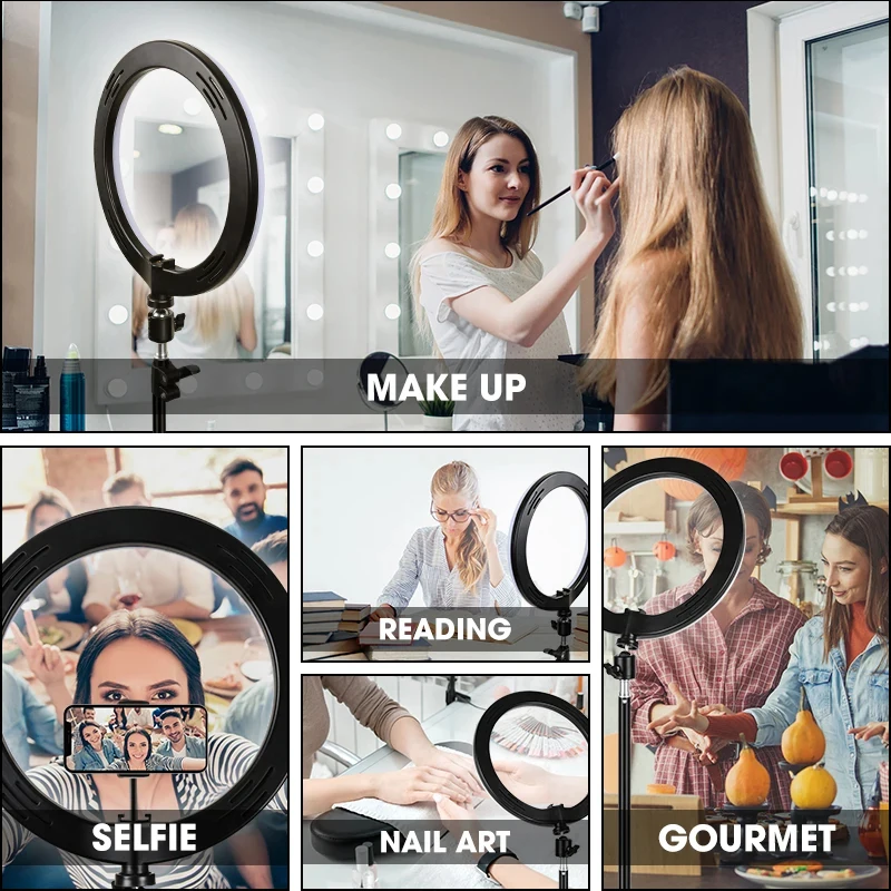 10 بوصة LED Selfie Ring Light عكس الضوء التصوير ملء مصباح مع ترايبود صغير للهاتف المحمول فيديو مباشر استوديو الصور Ringlight