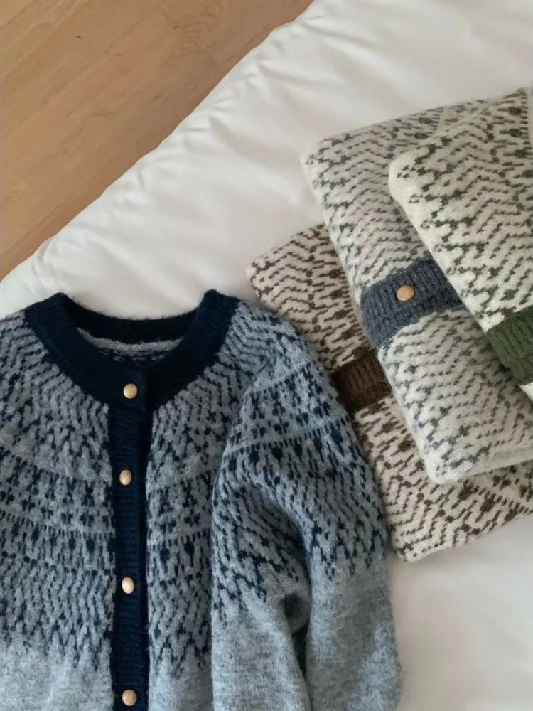 الخريف والشتاء أزياء المرأة الجديدة أنيقة محبوك معطف واحد الصدر الراقية اللون منعت فضفاضة سترة بأكمام طويلة #6