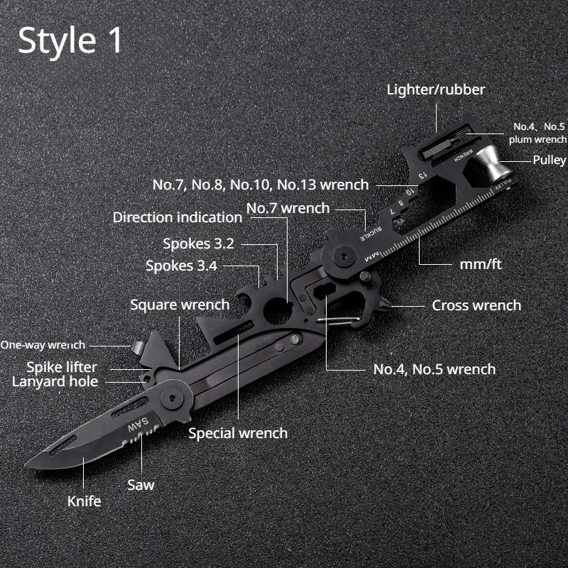 Multifunctional Outdoor Tool Combination Card Folding Tactical Scissor Army Knife Mini Bicycle Repair EDC Camping Gear Equipment - view 4