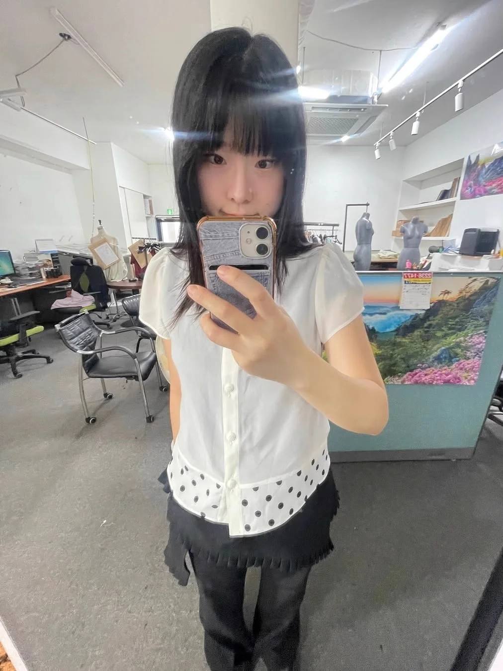 Retro Polka Dot Doll Collar Splice Me Slimming Casual ort Sve irt Top Women SEI Unique Straight Cut Color Blo irt