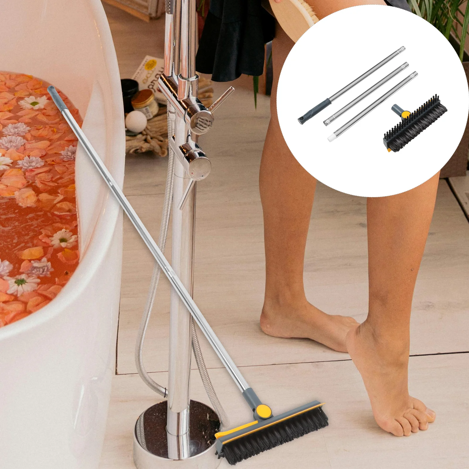 Floor Brush Scrub with Long Handle Outdoor Cleaning Scrubbing Shower Wipe The Water Indoor