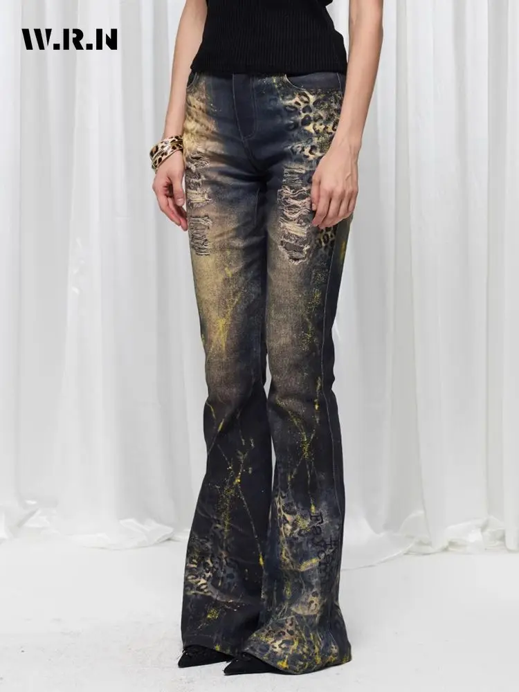 Hotsweet Street Y2K Slim Fit Hoge Taille Jeans Dames Vintage Esthetische Schede Schade Broek Gescheurde Gewassen Denim Broek